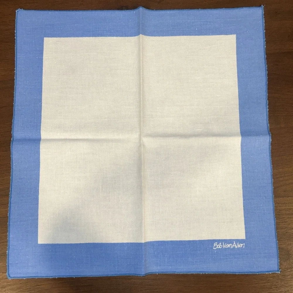 Vintage 8pc Bob Van Allen Fallani Cohn Napkins Blue Border MCM Cotton 2 NWT